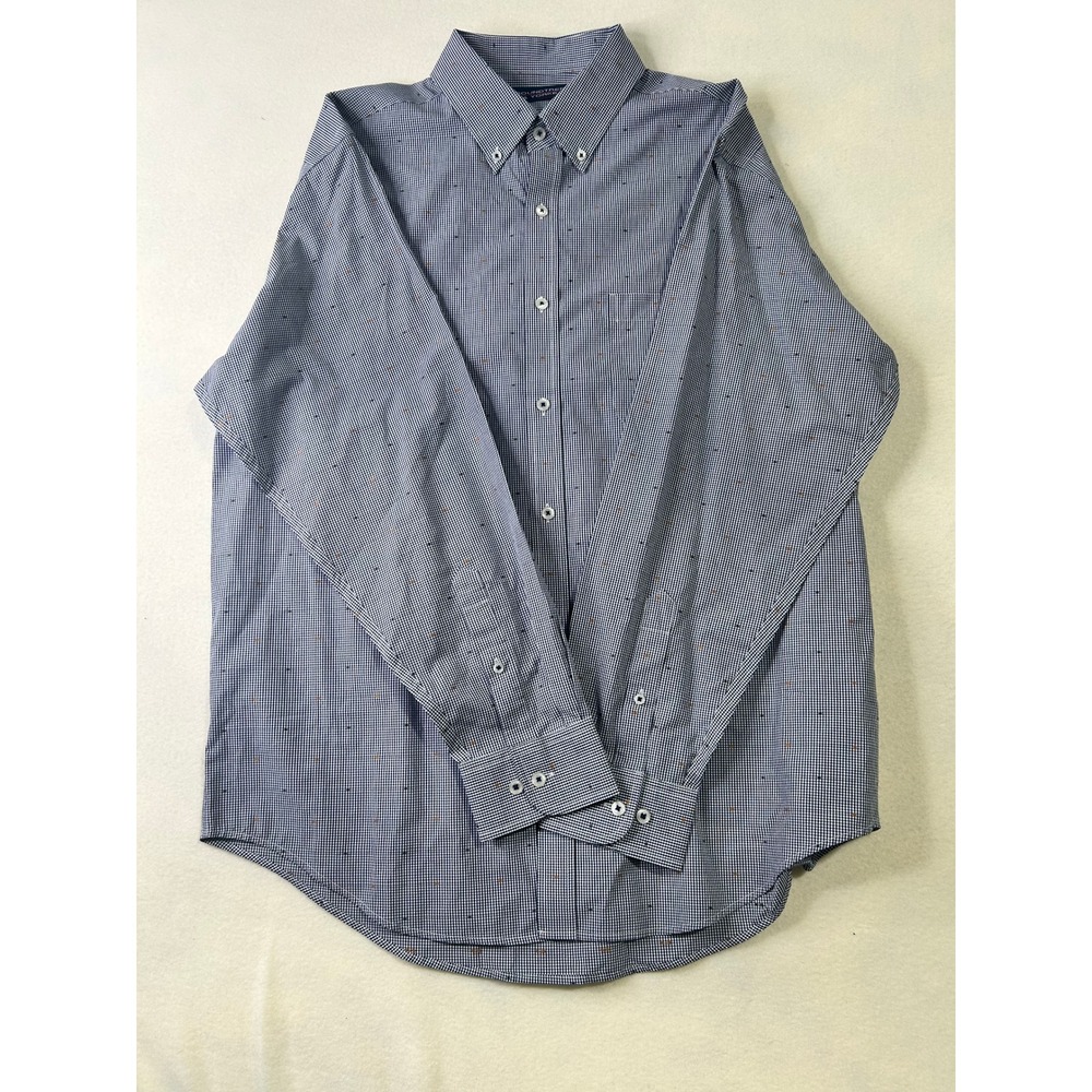 Roundtree & Yorke Mens Large Blue Gingham Check Cotton Button Down Shirt GS79